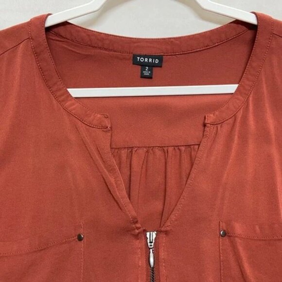 Torrid Mini Studio Cupro Zip Front Shirt Dress Women's 2 Brown Spice Flowy READ - Picture 11 of 15